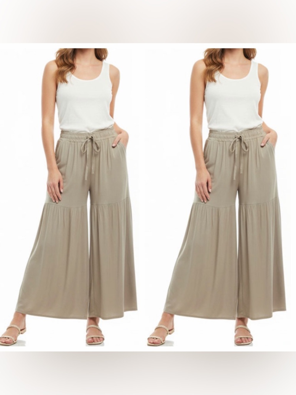 Wide Leg Drawstring Palazzo Pants Cotton Blend
